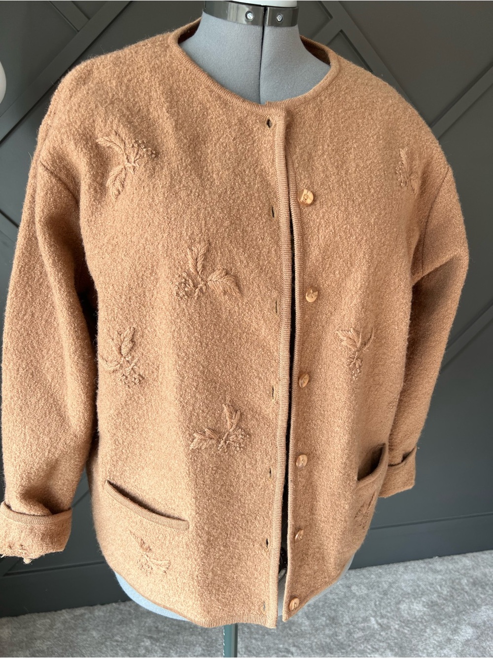 Teddy Knit Button-Front Coat in Camel